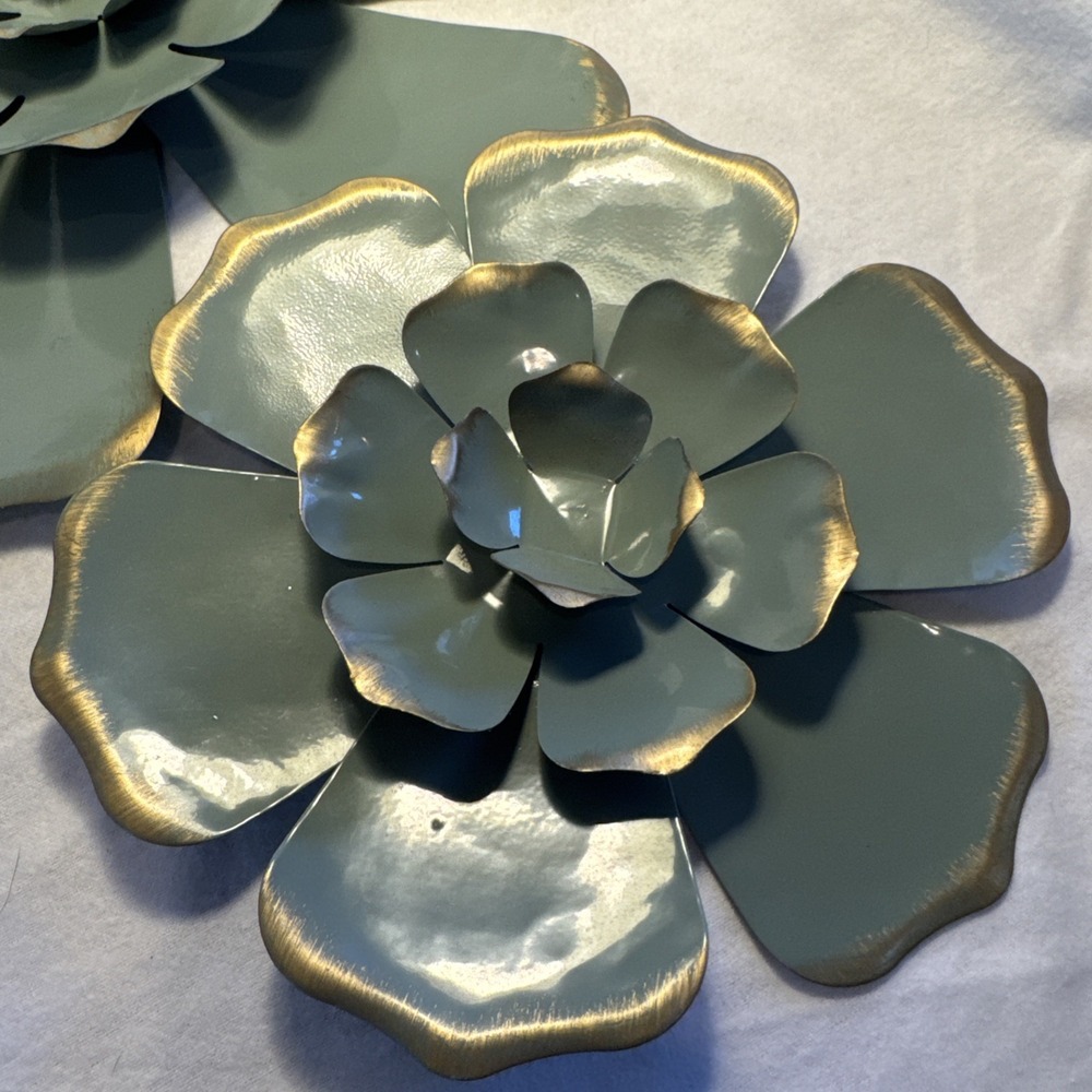 3 Shabby Chic French Country Green w Gold MetalDimensional Wall Decor 12" & 8" - Picture 3 of 7